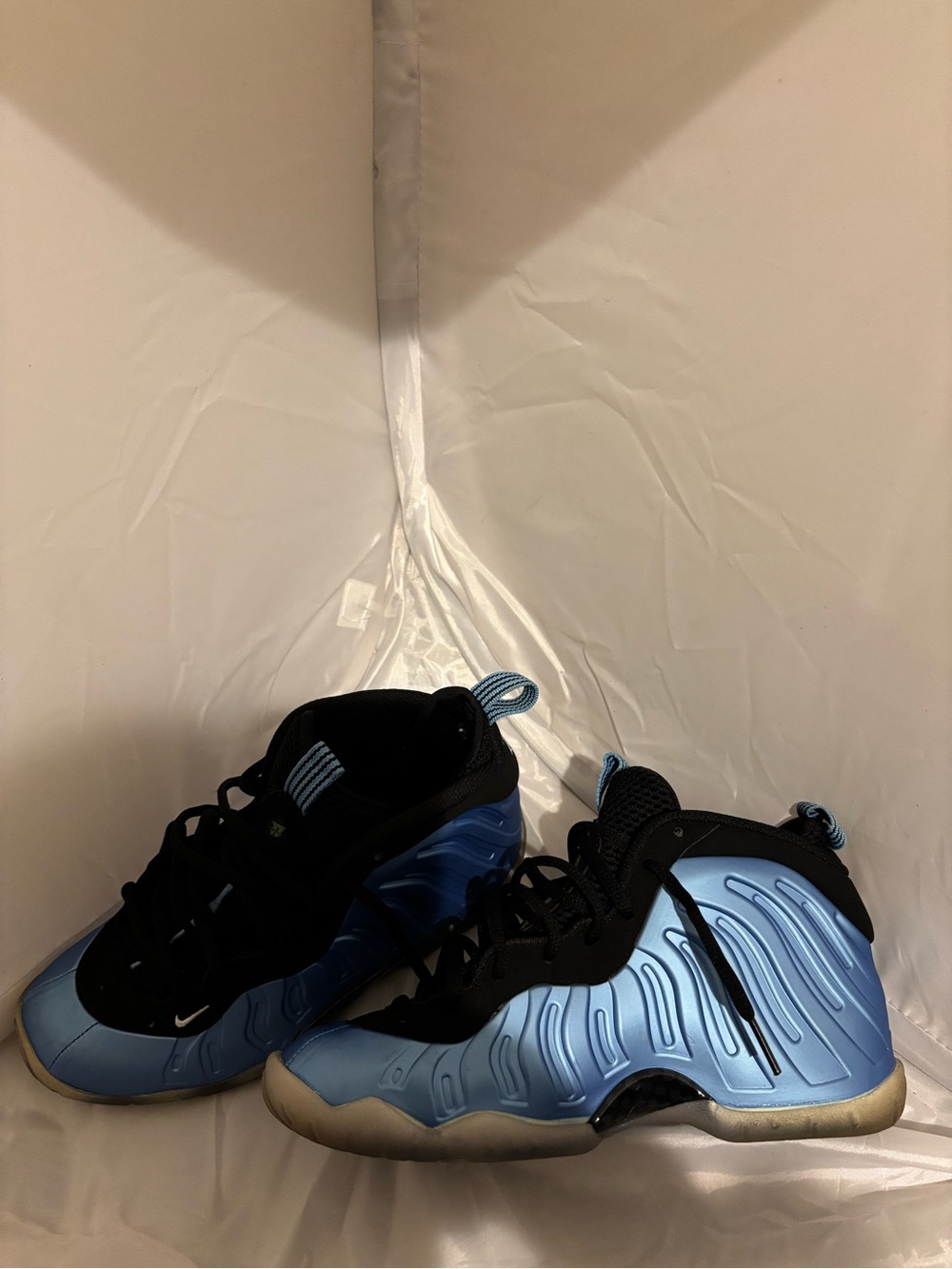 Kids Metallic Blue Foamposite-Style Sneakers - Youth Athletic Shoes. Size 5 boys